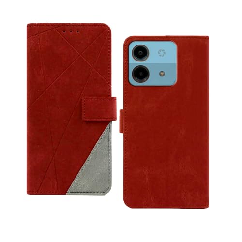 Image of amazon basics Ai Pluse Nova 5G Flip Cover | Card Pockets Wallet & Stand | Flip Cover for Ai Pluse Nova 5G (Red with Grey)