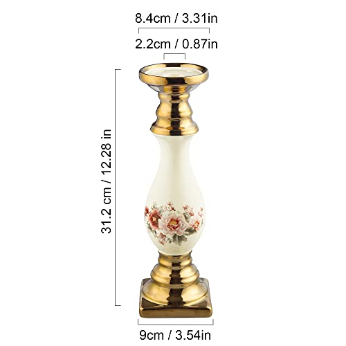 Fanquare Floral Tall Candle Holder, Porcelain Candlestick Holder For Taper Candle, Candle Pillar Holder For Table Decor, 12" #TOP5