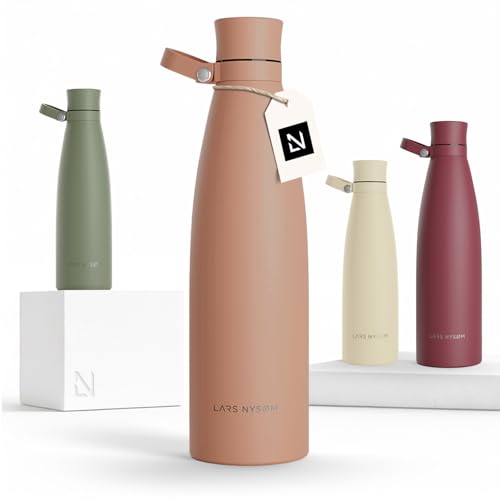 LARS NYSØM Botella de Acero Inoxidable | Botella aislada 1l | Cantimplora de 1 litro a prueba de fugas para deportes, bicicleta, perro (Blush Rose, 1000ml)