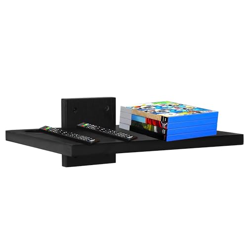 NIUBEST Floating Projector Wall Mount TV Shelf,Wooden Wall Mounted Under TV Floating Shelf for Projector, PS5, DVD Player,Game Console, Cable Box,1Tier?Black?