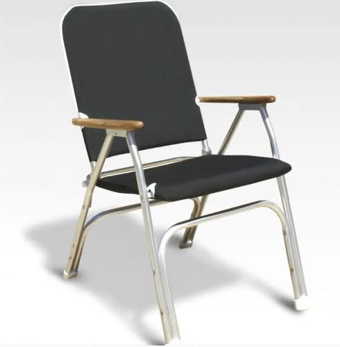 PONTTOR Forma Marine - klappbarer Deckstuhl aus Aluminium mit hoher Rücklehne und Teak Armlehnen Farbe schwarz