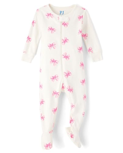 Image of The Children's Place Baby Girls And Toddler Long Sleeve 100% Cotton Zip-front One Piece Footed Pajama