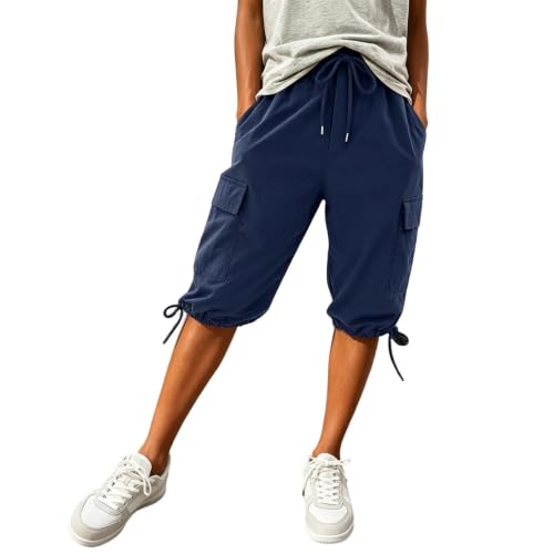 Pantalones cargo ligeros y transpirables de cintura alta para mujer con diseño de verano