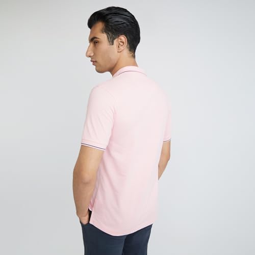 Image of Raymond Men's Modern Fit Solid Pattern Pure Cotton Polo Neck Half Sleeve Casual T-Shirt