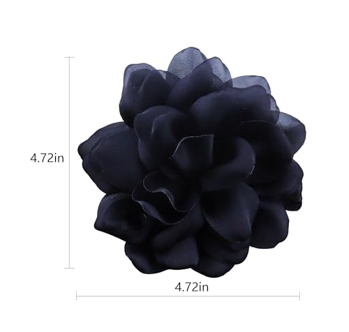 Image of Large Camellia Satin Fabric Flower Brooch Pins Hairpin for Women,ladies. (Black)