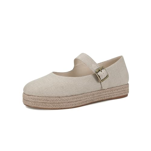 SOVANYOU Espadrilles for Women Flat Platform Mary Jane Espadrilles for Women Comfortable Casual Ballet Flats