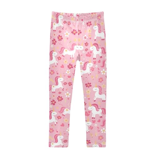 Cute Pink Unicorns Girls' Leggings Toddler Doodles Flowers Kids Yoga Pants Dance Active Tights 4T