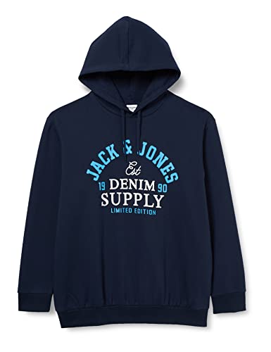 JACK&JONES PLUS JJELOGO Sweat Hood 2 COL 22/23 Noos PS Sweatshirt Capuche, Bleu Marine, 4XL Homme Cover
