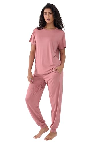Image of Joyaria Bamboo Viscose Pajamas Women Ultra Soft Short Sleeve Jogger Pants Pjs Set Cooling Sleepwear