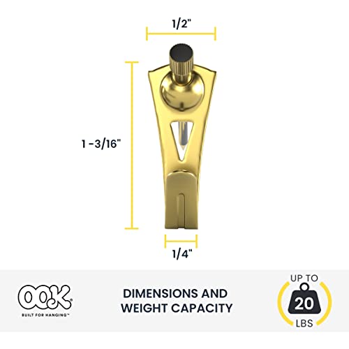 Image of OOK 50615 Professional Picture Hangers, Art Hangers, Padded, Brass, Reusable Picture Hooks, 20lb (15 set) | Steel construction with padded backing,For drywall and plaster walls,Holds framed art and photos while protecting surfaces