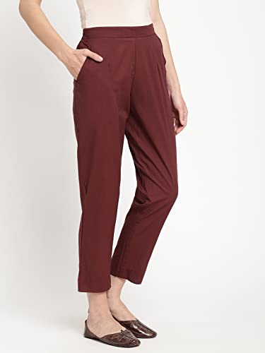 Image of Women's White Cotton Straight Fit Trouser | Ankle Length Casual Pants for Women | Mid Rise Comfortable Stretchable Bottom Wear with Pocket