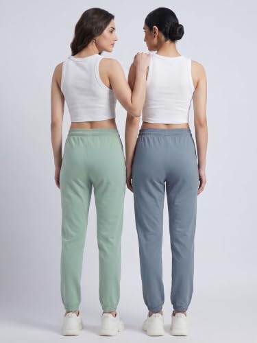 Image of Fflirtygo Cotton Solid Joggers /Track Pant /Solid Pajama /Leggings �100% Export Quality Soft Cotton Night Wear /Pocket Pyjama for Women Combo Pack of 2Pcs, Blue and Grey