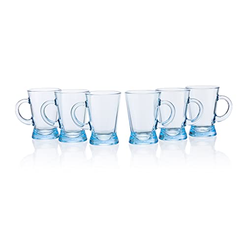 Image of Pasabahce Heybeli Glass Mug from The Original from Turkey, Turquoise 180 ml Mug Set of 6 Pcs | Ideal for Coffee, Tea, Cappaccino, Multipurpose Mug Perfect for Gifting | Easy To Clean & Dishwasher Safe