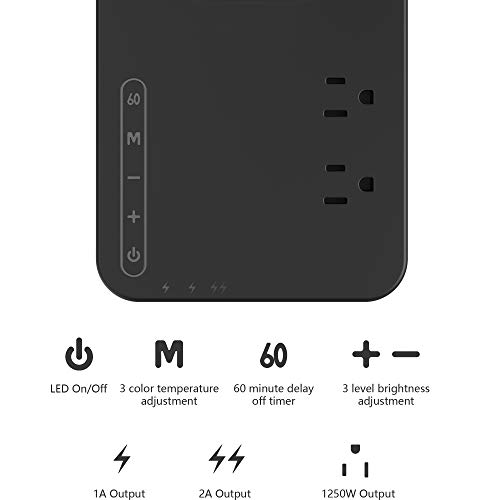 COZOO LED Desk Lamp with 3 USB Charging Ports and 2 AC Outlets,3 Color Temperatures & 3 Brightness Levels, Touch/Memory/Timer Function,10W Eye Protection Foldable Reading Light,Black - Thumbnail 7