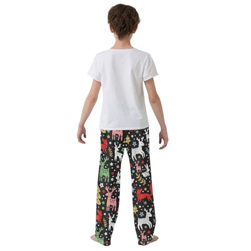 Xmas Moose Fox Boys Long Pants Soft Trousers Elastic Waist Kids Lounge Bottoms with Pockets S-XL3