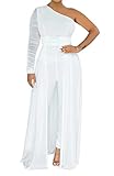 Aro Lora Womens Sexy One Shoulder High Waist Sheer Mesh One Piece Pant Outfit Overlay Bodycon Jumpsuit Romper Medium White