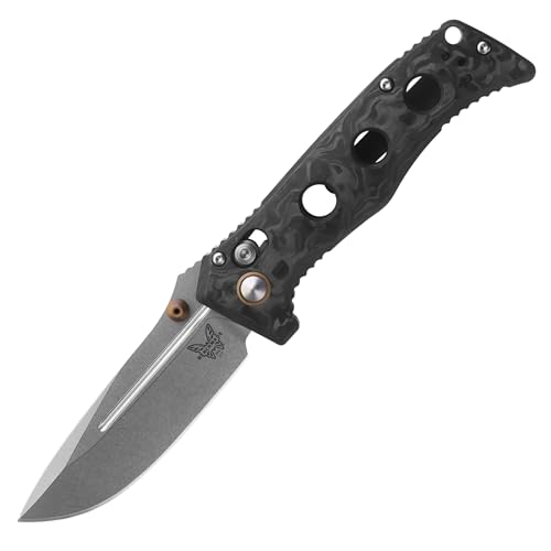 Benchmade - Mini Adamas Tactical Knife, Plain Edge, Drop-Point Blade with Black Marbled Carbon Fiber Handle (273-03)
