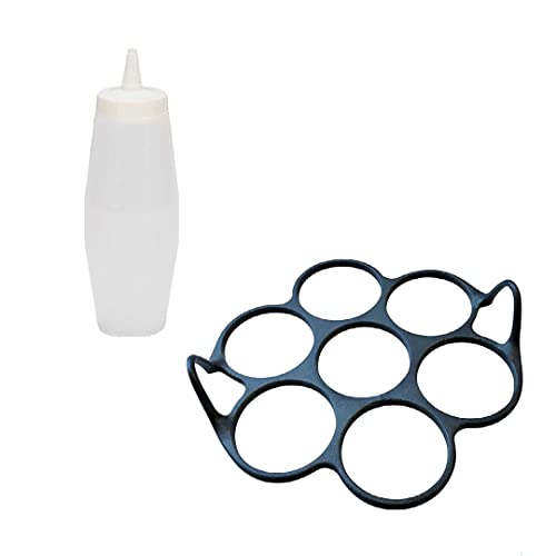 patisse 719233 - Juego de moldes para 7 blinis/mini panqueques simultáneos, silicona Starflex negro, Ø 7 cm con botella vertedora graduada 350 ml