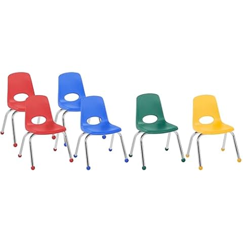 Factory Direct Partners 10361-AS 12" School Stack Chair, Stacking Student Chairs with Chromed Steel Legs and Ball Glides - Assorted Colors (6-Pack) Cover