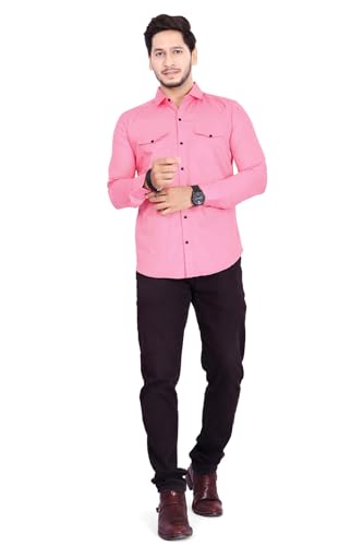 Image of Men's Cotton Spread Collar Full Sleeve Regular Fit Solid Casual Shirt with Double Pockets - Stylish Comfortable Shirt for Everyday Wear