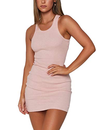 ORANDESIGNE Damen Basic Trägerkleid Bodycon Minikleid Ärmellos Stretch Long Tank Top Slim fit Bleistiftkleid Longtop C Rosa 36