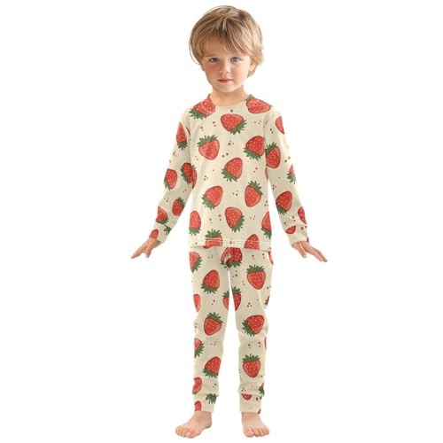 Pajama Sets Long Sleeve Fruit Sweet Strawberry Pattern Soft Comfy Sleepwear 2 Piece PJS 3-8T2