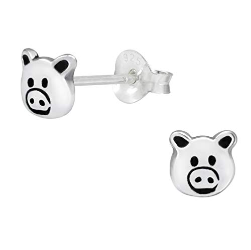 925 Sterling Silver Small Pig Face Stud Earrings 20527 1183
