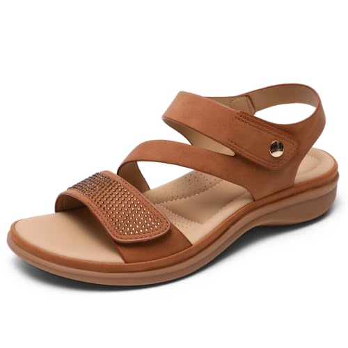 Image of Littleplum Womens Sandals Arch Support - Comfortable Flat Sandals for Women, Summer Breathable Adjustable Orthotic Walking Shoes for Beach,Travel