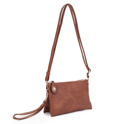 Isabelle Women's Turn Lock Closure Wristlet Clutch and Crossbody, Multiple Compartment (Brown)