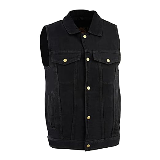 Milwaukee Leather DM1331 Men's Black Snap Front Denim Vest with Shirt Style Collar - X-Large