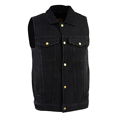 Milwaukee Leather DM1331 Men's Black Denim Motorcycle Biker Riders Vest w/Shirt Style Collar - Medium by Milwaukee Leather - Used condition - US$37.04