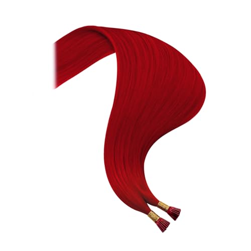 Image of YoungSee Itip Human Hair Extensions Red, Itips Hair Extensions Real Human Hair, 14 Inch 40 Strands 25g, I Tip Extension, Cold Fusion, Short Straight Hair, Can be Heat-styled