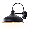 GOALPLUS 12" Outdoor Gooseneck Barn Light with Dusk to Dawn Sensor, Rustproof Matte Black Wall Light with Brass Interior Porch Light, Exterior Farmhouse Lights for Patio 1 Pack, LMMS2209
