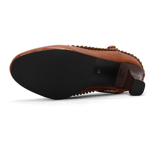 Retro Kitten Heel Round Toe Brogue Ruffles Women Pumps2