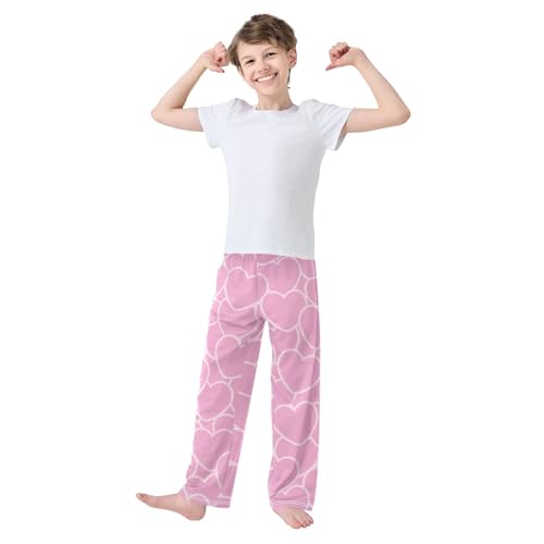 Pink with Heart Boys Pants Boys Athletic Pants Long Pant for Boywith Pockets Wide-Leg Size 6-14Y3
