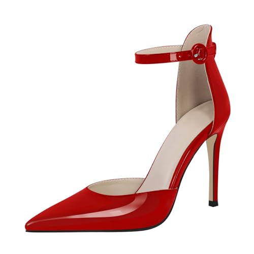 blingqueen Damen Spitze High Heels Stiletto Riemchen Pumps Lack...