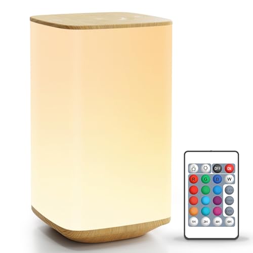 Auxmir Nachtlicht Nachttischlampe Touch Dimmbar, 4000mAh Aufladbar LED Tischlampe Kabellos mit 256 RGB Farben 4 Modi, Stilllicht Baby mit Fernbedienung & Timing Funktion, Lampe für Deko Schlafzimmer