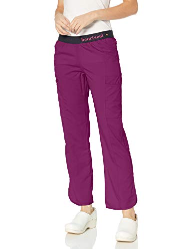 HeartSoul Scrubs Women's Head Over Heels so in Love Low Rise Pull-on Pant, Wine, XX-Large