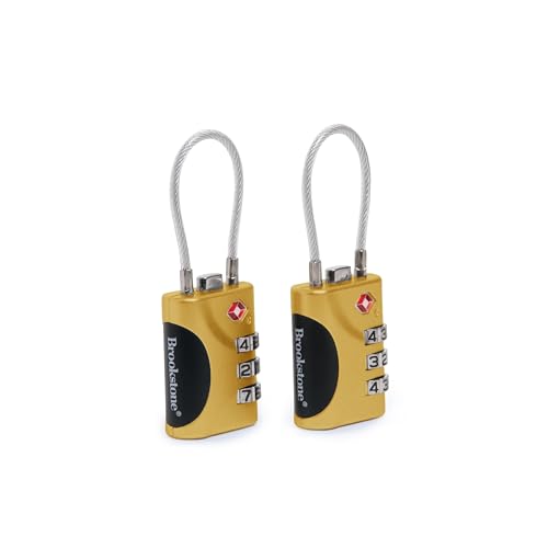 Image of Brookstone Cable Lock - 2 Pack 3-Digit Keyless TSA Approved Locks for Luggage - Resettable Combination Luggage Lock, Size One Size, Lemon Yellow