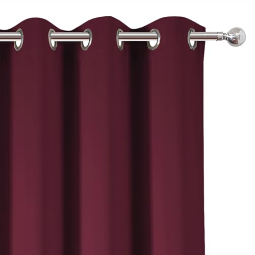 Image of LEMOMO Blackout Curtains 52 x 90 Inch Long Burgundy Red Curtains Set of 2 Panels Room Darkening Curtains for Bedroom and Living Room