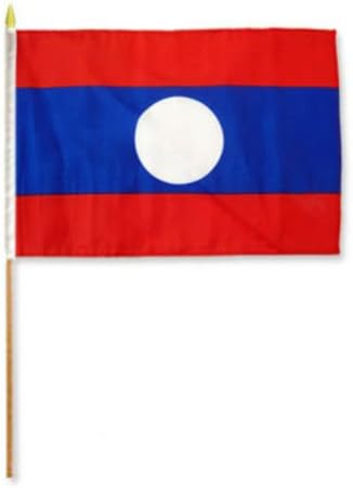 12''x18'' Wholesale Lot of 12 Laos Stick Flag wood staff - Party Decorations Supplies For Parades - Prime Outside, Garden, Men Cave Decor Flag