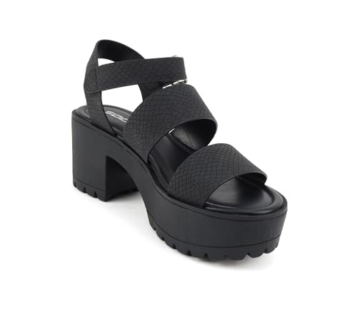 Image of Soda ACCOUNT ~ Women Open Toe Two Bands Lug sole Fashion Block Heel Sandals with Adjustable Ankle Strap