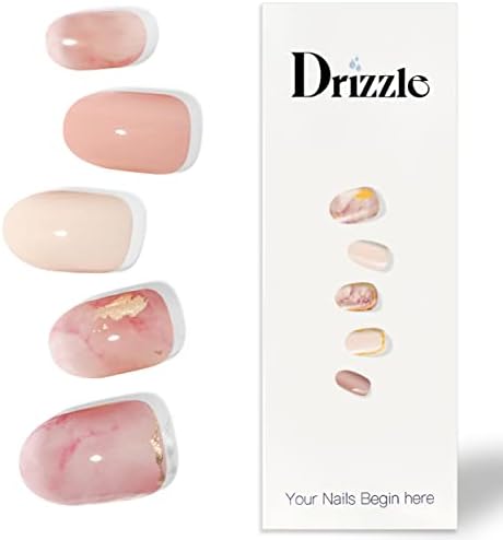 Drizzle Semi Cured Gel Nail Strips, Real Nail Polish Art Stickers (UV/LED Light Required), Glossy, Glitter, Solid Color, Adhesive Full Nail Wraps Long Lasting Waterproof, Nail Strips Decal for Women (Pillow Talk)