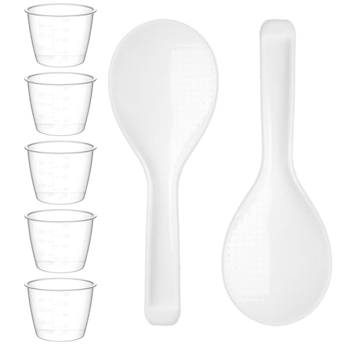 7 Stück Reis Messbecherinklusive 2 Reislöffel&5 Messbecher, 160 ml aus Kunststoff für Reiskocher, Wäsche, Kunststoff Transparent Reisbecher-Ersatz für Küche Trockene und Flüssige Zutaten Messen