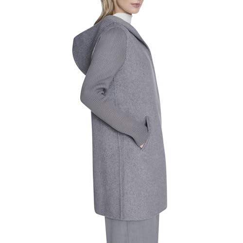 Image of Kenneth Cole Women's Hooded Double Face Wool With Hidden Snap Closure and Rib Knit Sleeve Coat
