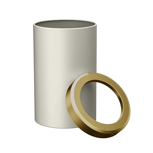 Image of Gatco Small Bathroom Trash Can with Lid, Round 3 Gallon Stainless Steel Wastebasket, Under Sink, Matte Pearl and Brushed Brass, for Bathroom, Bedroom, Office (1931B)