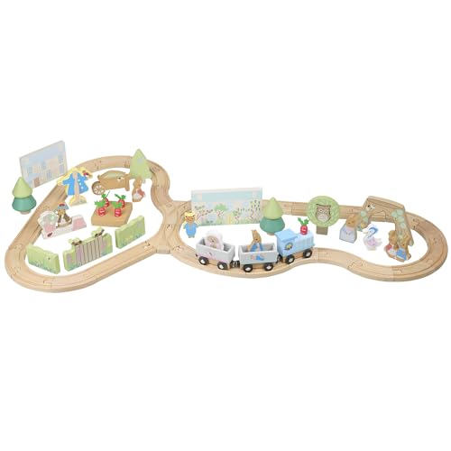 Peter Rabbit: Radish Express Train Set - Wooden Building Track Playset, Chunky Charter & Scenery Pieces. Construction Toy, Licensed, Kids Ages 3+
