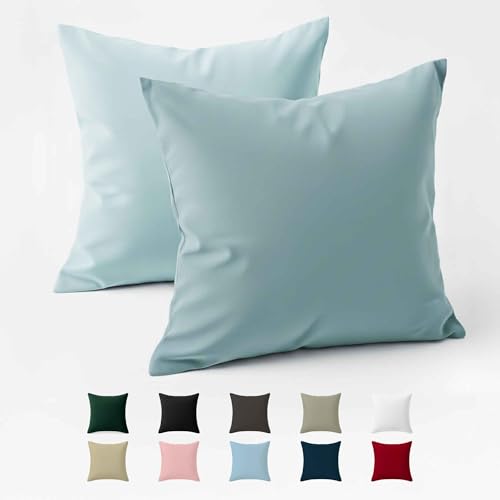 Kissenbezug 40x40 Baumwolle Renforcé (2er-Set) - Hellblau - Dicht gewebt mit 57 Fäden/cm² - 40x40cm Kissenbezug - Oeko Tex Zertifiziert - Dreamzie Kissenbezug 40x40 Baumwolle Renforcé (2er-Set) - Hellblau - Dicht gewebt mit 57 Fäden/cm² - 40x40cm Kissenbezug - Oeko Tex Zertifiziert - Dreamzie