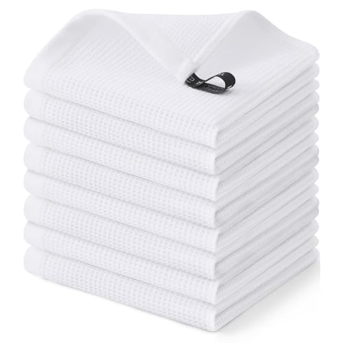 Homaxy 100% Cotton Waffle Weave Dish Cloths, 8 Pack, White