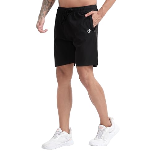 Image of BLUE STAR SHARK Athletic Sports Shorts for Men with Zip Pockets and Elastic Waistband Quick Dry Lightweight Activewear Combo - Pack of 2